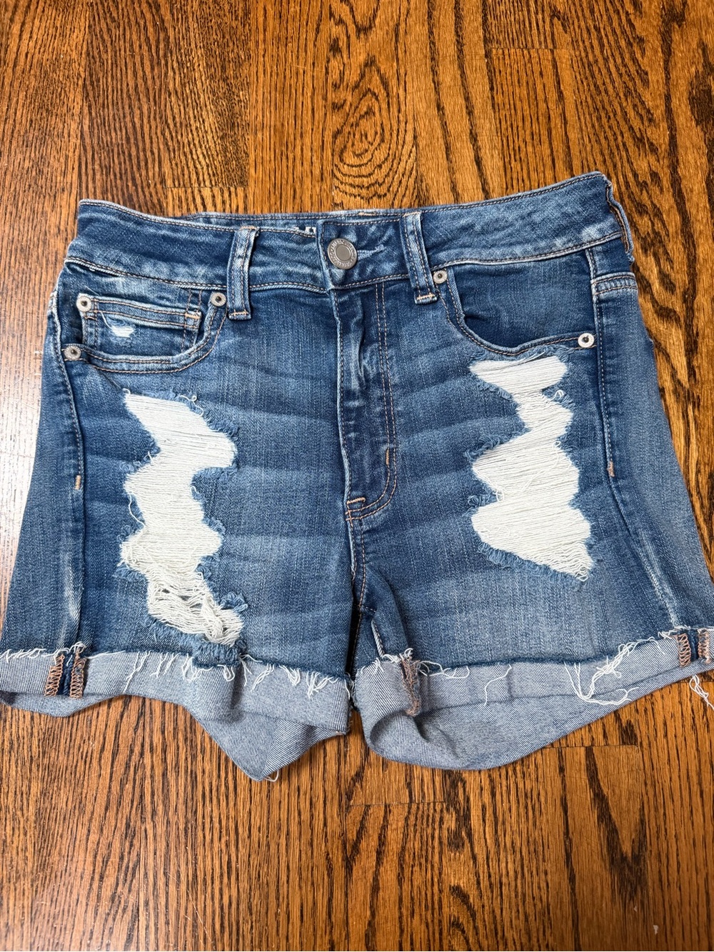 American Eagle Women's Distressed Hi-Rise Shortie Jean Shorts size 6
